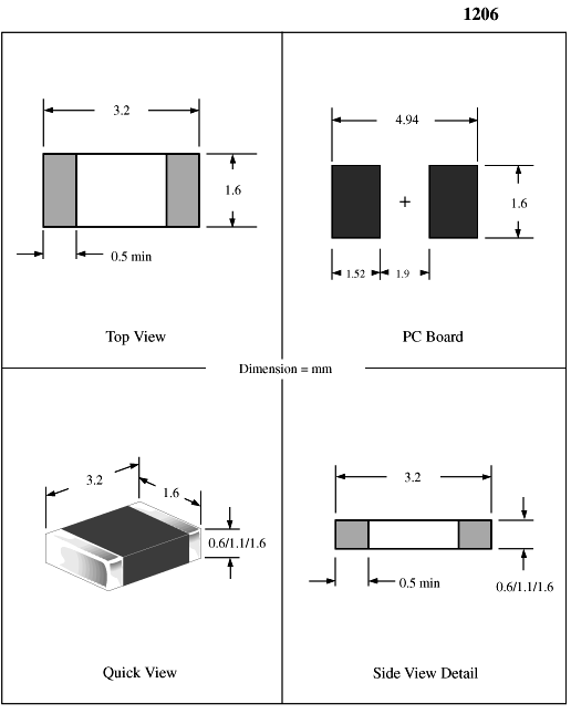 SMD1206 package size