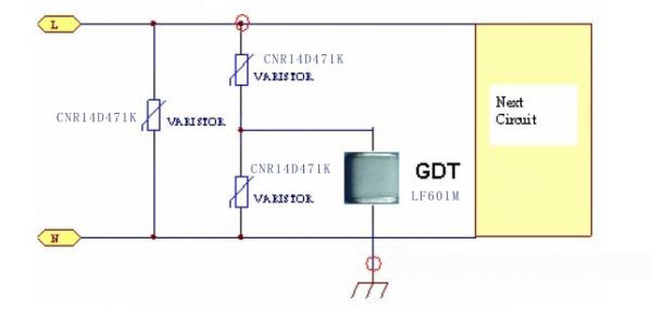 The gas discharge tube combination suppression circuit and varistor composition